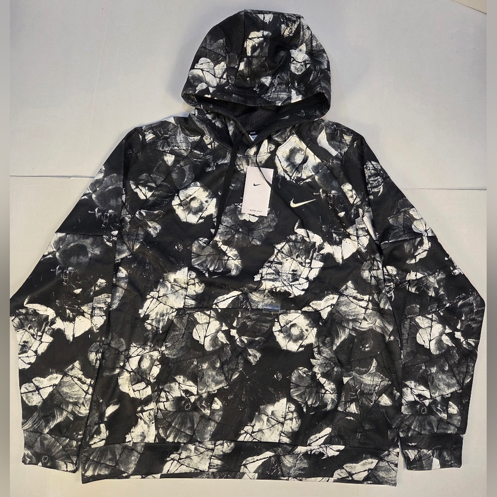 Nike Therma-Fit Black and White Floral Hoodie